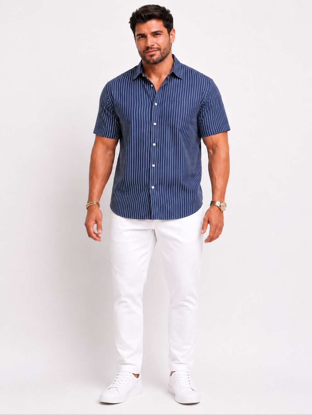 Old Navy Men Shirt XXXL Blue White Stripe Short Sleeve NWT